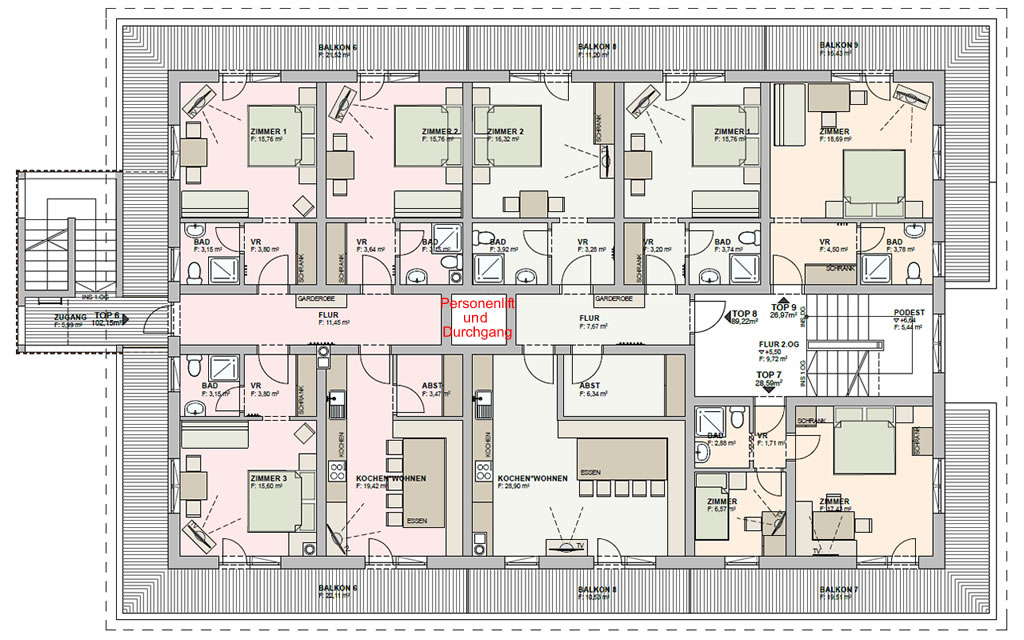 Plan Wohnung Waidring mit 8 Komfort Schlafzimmern