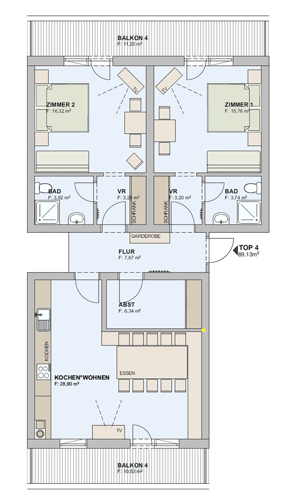 Plan Wohnung Waidring mit 2 Komfort Schlafzimmern